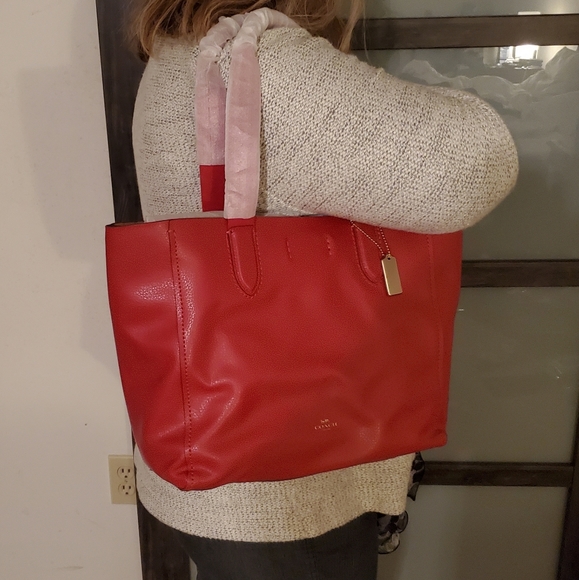 NWT Red Leather Coach Tote. - Picture 6 of 6